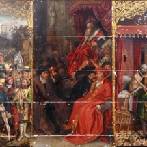Ronald de Jager Restauratie en Conservatie van Schilderijen Gerechtigheidstriptiek middenpaneel tijdens restauratie achterkant