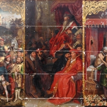Ronald de Jager Restauratie en Conservatie van Schilderijen Gerechtigheidstriptiek middenpaneel tijdens restauratie achterkant