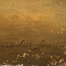 Ronald de Jager Restauratie en Conservatie van Schilderijen Hendrick Bogaert Boerenbruiloft tijdens restauratie detail signatuur